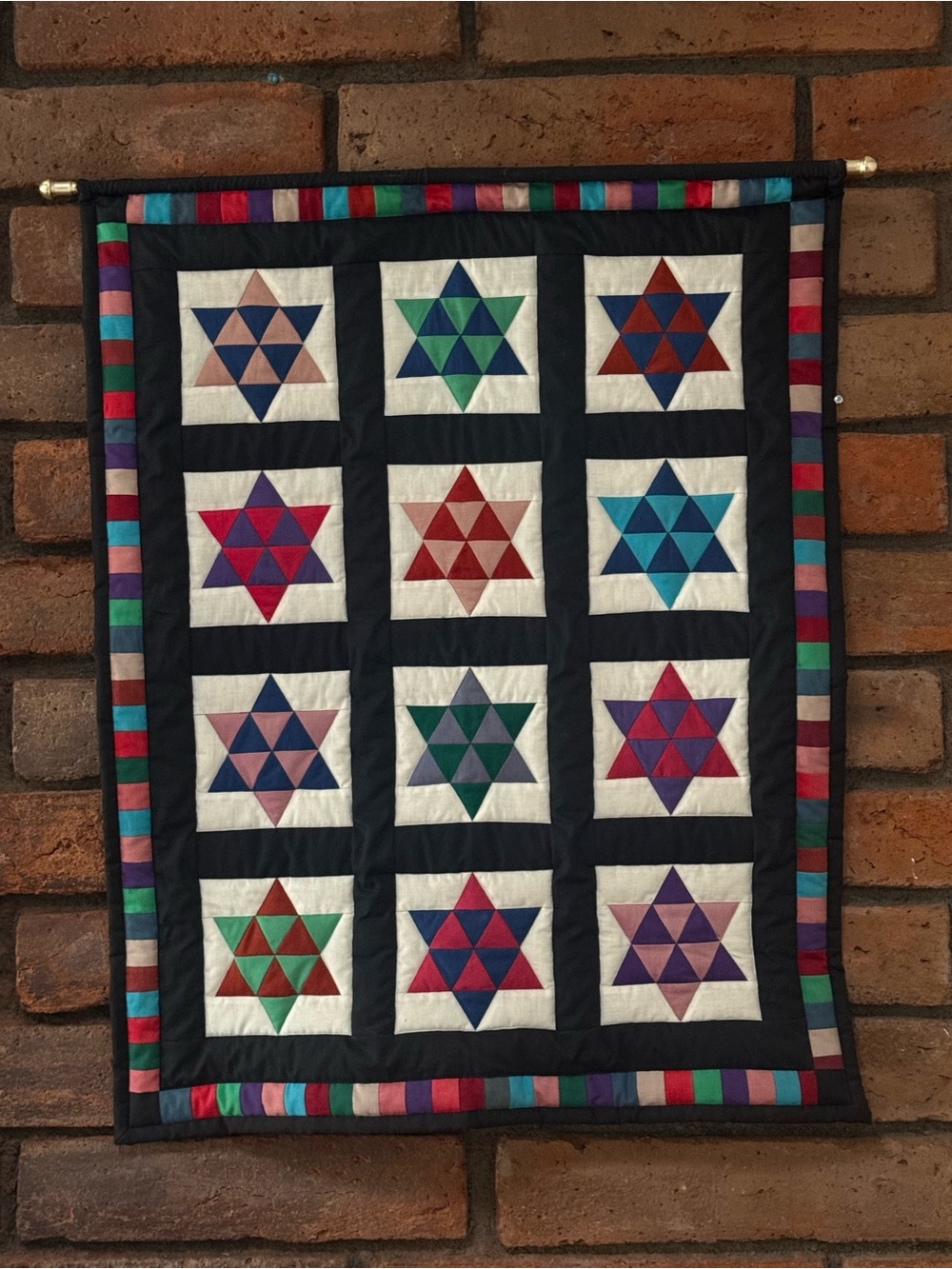 Handmade Vintage Multicolor Star Patchwork Wall Hanging Quilt